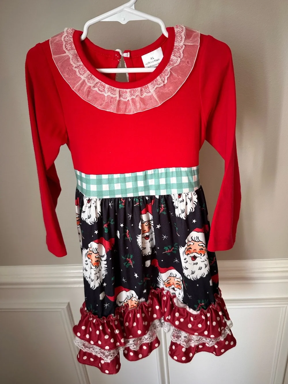 Boutique Santa Ruffle Christmas Dress size XL 5-6